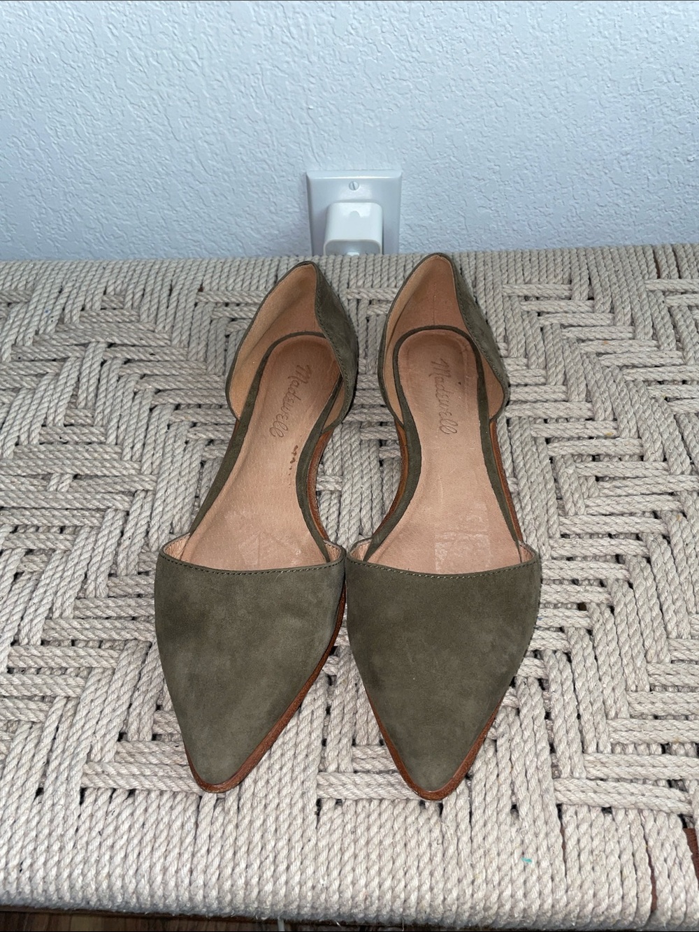 Madewell Olive Green Suede Pointed D'Orsay Flats